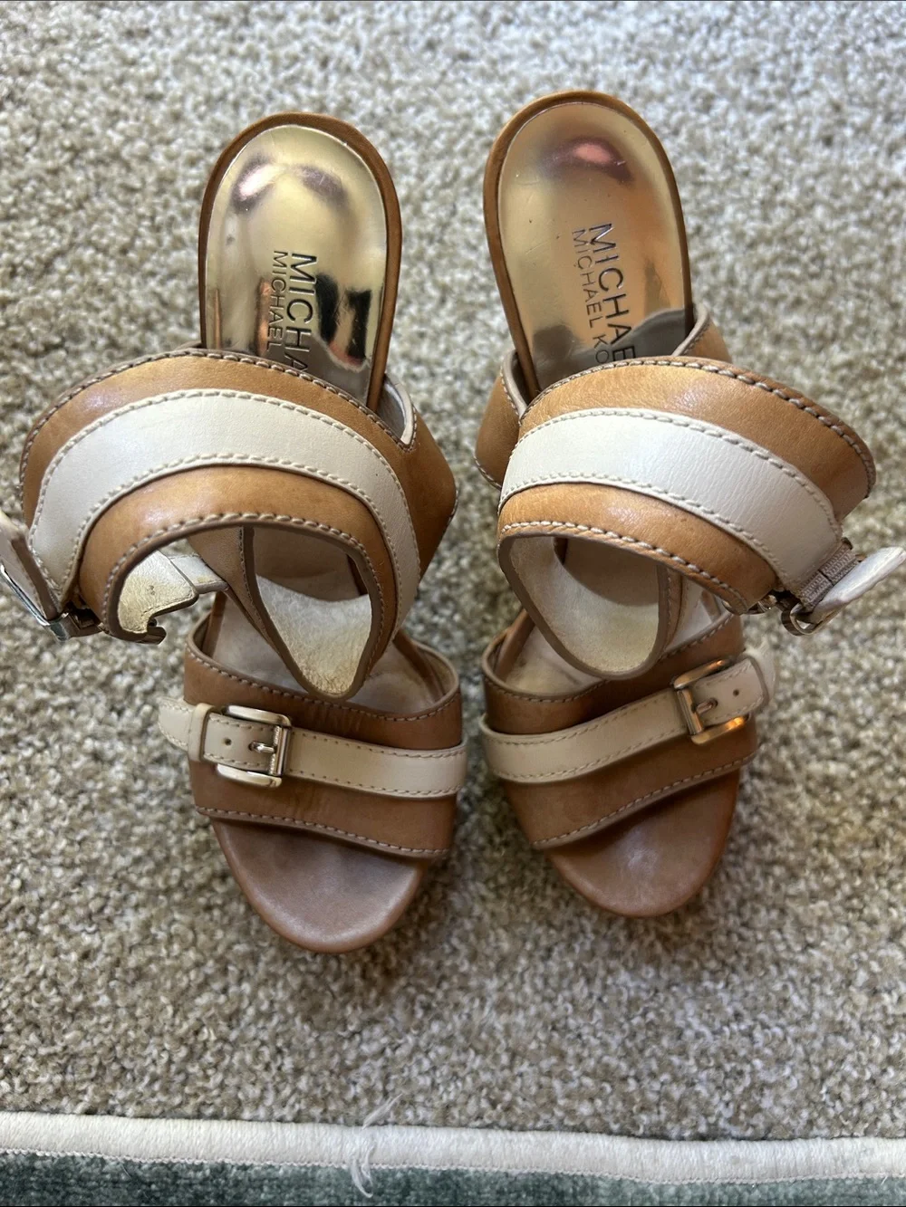 Michael Kors Two-Tone Brown & Cream Strappy Platform Heels